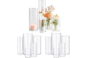 VNITUASR Glass Vase Table Decoration Cylindrical Glass Vase Can Be Used for Flowers, Pebbles, Decorative Table Vases, Glass Vases Mixed Size Can Be Used for Weddings (15, 10 + 15 + 19 + 20 + 25 cm)