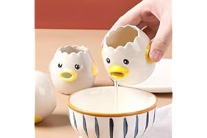 2XK-NOV Separador de huevos, separador de yema de huevo de cerámica, separador de filtro clara de huevo, herramienta extractora de huevos, Lindo cocina portátiles para hornear (amarillo+amarillo)