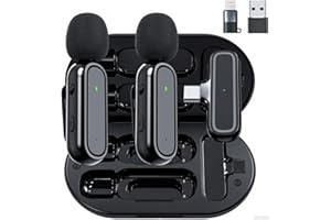 PQV Wireless Lavalier Microphone for iPhone Android Camera USB-C with Charging Case, Noise Canceling Wireless Mini Microphone for YouTube, TikTok, Vlog, Interviews,Video Recording-K62-Glossy Black