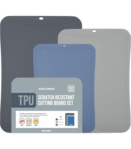 Gintan 2 stuks flexibele TPU-snijplanken, BPA-vrij, met mes- en sapgoot, krasbestendige flexibele snijplanken voor de keuken, vaatwasmachinebestendig, gripvaste handgreep, antislip (grijs groen