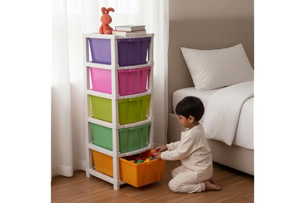 PrettyKrafts 5-Layer Plastic Drawer Storage Organizer for Home & Office Multi-Purpose Modular Cabinet for Clothes, Toys, Stationery & Essentials Durable, Spacious Storage (27x32x85 cm, Multicolor)