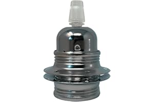 HALOTEC | Portalámparas E27 metálico color metálico negro con 2 arandelas para pantalla | Casquillo lámpara rosca gruesa | Rosca E27 para pantallas lámparas | Montaje fácil