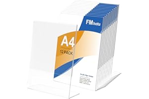 FMhotu Acryl Schilderhalter 12 Pack A4 Transparenter C Form Ständer, Tischschildhalter, Kunststoff Foto Bilderrahmen, Flyer Display für Empfang, Büro, Geschäft, Restaurant, Hotel