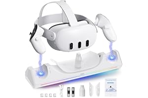 Geegear Charging Dock for Meta Quest 3 with RGB Light VR Headset Charging Stand for Oculus/Meta Quest 3 Magnetic Charging Station, Quest 3 Accessories Charger Stand for VR Headset Touch Controllers