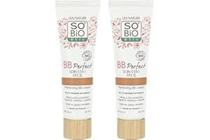 SO'BIO ÉTIC LÉA NATURE SO BiO étic| BB Crème 5 en 1 certifiée Bio - Perfect | Médium | Hydrate – Unifie – Lisse – Protège la peau | Hydrolat d'hibiscus bio | SPF 10 | Vegan | Made in France| Lot de 2x30 ml