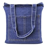 Damen Jeans Canvas Leinwand Umhängetasche Messenger Bag Handtasche Schultertasche Tasche Löcher Muster Hellblau & Dunkelblau