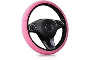 NHEMEYLP Steering Wheel Cover, Universal 37-38cm Microfibre Leather Breathable Steering Wheel Covers, Elastic Soft Anti-Slip Car Steering Wheel Covers Car Interior Accessories for Most Cars (Pink)