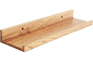 IBUYKE Pływająca półka ścienna z litego dębu, kreatywne półki w kształcie litery U do salonu, biura, sypialni, łazienki, kuchni, kolor drewna RF-GB601