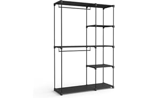 ‎SONGMICS SONGMICS Szafa otwarta, szafa wolnostojąca, półki stojące, wieszak na ubrania z drążkiem, wieszak na ubrania, szafa, sypialnia, 43 x 124 x 182 cm, czarny RYG026B02