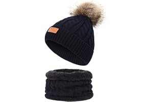 TRABIG Bambino Cappello Sciarpa Set Invernale Unisex con Pompon, Beanie Sciarpa Lavorato A Maglia Set Invernale, Calda Ragazzi Ragazze 0.5-6 Anni