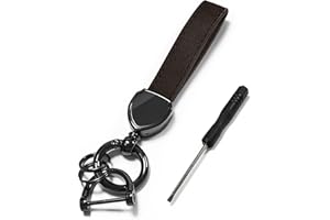 L&W LUCK Portachiavi per Auto, Portachiavi in Pelle, Universale Porta Chiavi per Uomo Donna con 1 Anello a D Anti Perso, 2 Portachiavi e 1 Cacciavite (Marrone)