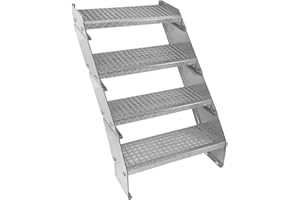 MONSTER SHOP Escalera Metálica Ajustable - 4 escalones 600mm/60 cm ancho x 300mm/30cm alto | Acero Galvanizado | Peldaños impermeables | Pernos, arandelas y tuercas INCLUÍDOS | Ideal exterior