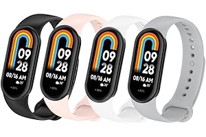 Msksjer 4 Piezas Correas Compatible con Correa Xiaomi Mi Band 9/Xiaomi Mi Band 8 Mujer y Hombre, Pulseras Deportivas de Silicona Blanda para Mi Band 8, Negro/Gris/Blanco/Rosa