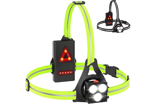 Husgw Lampe de Course à Pied, 120° LED Réglable Lampe Pectorale Running, Rechargeable USB, 500 Lumens Lumiere pour Courir, Éclairage Étanche avec Double Bandes Réfléchissantes