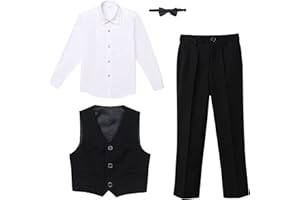 FYMNSI Set di Abbigliamento per Bambino Ragazzi Camicia a Maniche Lunghe + Pantaloni + Cravatta a Farfalla + Gilet 4pz Abiti da Cerimonia Smoking Completi da Sposa da Uomo 4-16 Anni