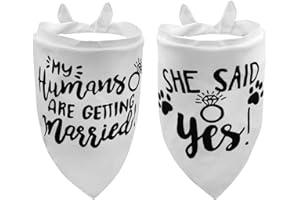 2PCS White My Humans are Getting Married She Said Yes Dog Wedding Engagement Bandana, LMSHOWOWO Dog Bandana Wedding Engagement Announcement Gifts Pet Scarf Accessories for Dog Lovers, Bridal Shower