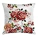 Produktbild Shabby Chic Decor Throw Pillow Cushion Cover, Rose Pedals and Ivy Plant Big Flowers with Romantic Leaf Image, Decorative Square Accent Pillow Case, 20 X 20 inches, Pink Green and White