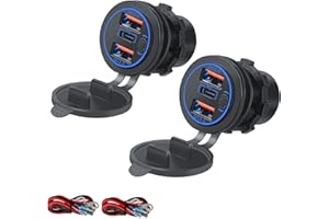 Intckwan Cargador USB 12-24V, 66W, PD y QC3.0 con Interruptor y Luz Azul para Moto, Coche, Caravanas, Barcos, Camiones - Cargador Impermeable