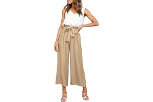 FANCYINN Mujer de Banda Ancha V-Cuello Chaleco Cintura Alta Cropped Pantalones 2 Piece Set