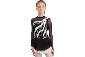 Freebily Vestido de Danza para Niña Maillot de Manga Larga con Brillante Leotardo Gimnasia Rítmica Maillot de Patinaje Competición Traje de Baile