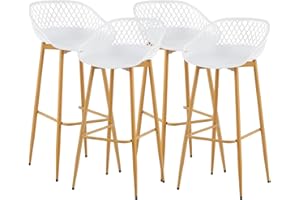 anrekl Juego de 4 Taburetes de Bar Taburetes de Bar con Respaldo, Patas en Metal Taburete Ergonomico Taburete de Pie Taburete de Bar para Restaurante, Cocina, Bar, Blanco