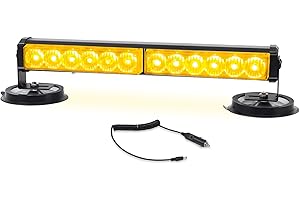 ESOLDNIC Wireless Strobe Beacon Light Bar, 12 LEDs Rechargebale Emergency Rooftop Mini Beacon Lights, Battery Powered Amber Flashing Light Bar with Magnetic Mounts & Charger Cable for Car Trucks Vehicles