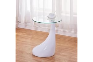 GOLDFAN Tavolino da Caffè Tavolino in Vetro Tavolino da Salotto Comodino Circolare Lucido con vetro temperato e base FRP, Bianco…