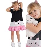 Beyaz Kedi Fırfırlı Kız &Ccedil;ocuk Elbise