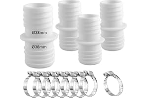 KUDMWCC 4 Stück Schlauchverbinder 38mm auf 38mm,Pool Adapter 38 auf 38,Poolschlauch schlauchverbinder 38mm auf 38mm,Schlauchverbinder 38mm Set mit 8 Edelstahl Schlauchschellen