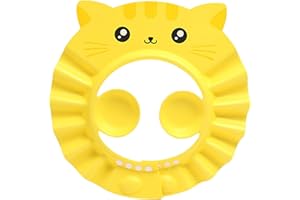 Facynde Casquette De Bain Bébé,Chapeau Douche Bébé Protéger L'Oreille Et Yeux des Enfant Visière De Douche De Bébé Bonnet Réglable Silicone Protège-Eau Chapeaux (Jaune)