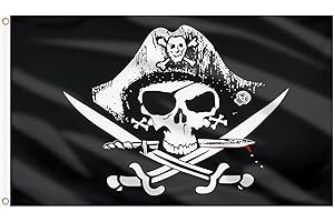 AhfuLife Bandiera Pirata, Bandiera dei Pirati con Teschio- Cranio e Croce Coltello Bandiera per Feste, Decorazioni per Halloween, con 2 Occhielli In Metallo (CrossKnake, 1 pezzi)
