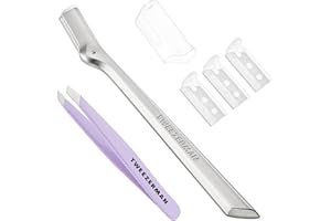 TWEEZERMAN Cuchilla para cejas (afeitadora facial de precisión con hoja de acero inoxidable, con mini pinza o cuchillas de repuesto, para el cuidado del rostro y las cejas)