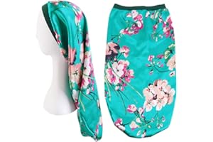 WUERKIYA 2 Pezzi Cuffia per Dormire Cofano Lungo in Raso Cofano in Seta per Dormire Notte Cappello per Dormire Cofano in Seta Cuffia per Dormire Copricapi Fascia Elastica per Donne e Ragazze (Nero, Verde)