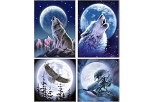 JISHSHAY 5D 4 Packs Full Drill Diamond Painting Wolf Barn Owl Diamond Art Wolf Crystal Display Diamond Painting Animals Diamond Art Animals Pictures Animal Cross Stitch Kits Adults Animals