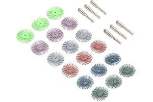 Gasea 18pcs 1-Inch/ 25mm Radial Bristle Disc Set with 6pcs 3mm Mandrels 80/120/220/400/600/1000 Grit Abrasive Brush Gap Polishing Wheel Assortment
