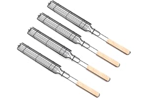 KTGEDH 4 paquetes de cestas para barbacoa de acero inoxidable de 49 cm, cestas para parrilla de perros calientes, juego de cestas para parrilla, cestas para barbacoa para asar verduras, mariscos, carne
