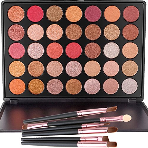 Glitter Eyeshadow Kit, Lover Bar 35 Warm Colour Shimmer Makeup Palette Nature Nude Earth Tone Glow Waterproof Smokey Eye Shadows with Blusher 6pcs Make Up Brushes Set Professional Beauty Cosmertics (35OS)