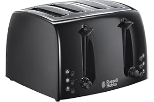 Russell Hobbs Textures 4 Slice Toaster (Extra Wide Slots, 6 Browning Levels, Frozen, Cancel & reheat Function with Indicator Lights, Removable Crumb Tray, 850W, Black matt & high Gloss Finish) 21651