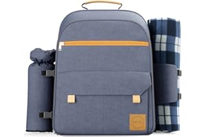 Savvy Comfort | Picknick-Rucksack-Set für 4 Personen – inklusive Decke, Besteck, Weingläser, isoliertes auslaufsicheres Kühlfach, Weinhalter – perfekt für Strand, Camping, Date Night