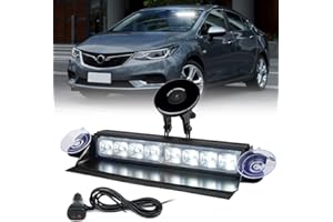 Xprite Windshield Dash Aluminum Strobe Light, Super Bright White LED Visor Back Window Deck Hazard Warning Flashing Caution Lights w/Suction Cups, for Emergency Law Enforcement POV Vehicles Trucks
