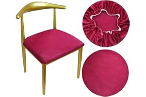 HuaLiSiJi Funda Elastica Silla Redonda Terciopelo Funda Asiento Redondo Funda Silla Redonda Cocina Tela Lujosa Diámetro 36-50cm, Stretchable, Wrinkle Resistant, Washable, Dustproof (1, Rojo Vino)