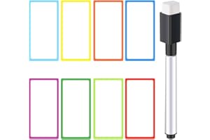 ‎TAKUZA Magnetschilder zum Beschriften, 10×5cm Beschreibbare Magnete, 8 Stück Magnete Beschreibbar, 1 Magnete Stift, Magneten zum Beschriften, Geeignet für Schule Büro Kühlschrank Magnettafeln 8 Farbe