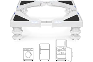 Humagineer Supporto per Lavatrice con 4 Piedini, Base per Lavatrice Regolabile in Altezza da 10-12.5cm, Carrello Lavatrice con Carico Massimo di 200 KG,Base Lavatrice Antivibrazione,Frigorifero,Bianco
