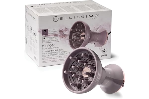 Bellissima Imetec Diffon Ceramic & Argan: Difusor para Cabello Rizado con Aceite de Argán para Rizos Definidos, Brillantes e Hidratados – Acción Anti-Frizz, Secado Suave, Doble Voltaje