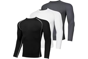 AMZSPORT Maglia Compressione Uomo Confezione da 3 Maglia Termica Manica Lunga Maglietta Palestra Compression Shirt Ciclismo Running Sportiva