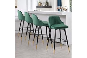 Bekrvio 65CM Bar Seats Set of 4, Modern Velvet Swivel Bar Stools with Arms, Back, Metal Footrest for Kitchen Counter Island Dining Room, Support 150kg,Green