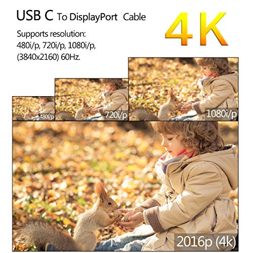 Philonext USB C to DisplayPort Cable (4KX2K@60Hz), (1,8m/5,9ft) USB 3.1 Type C (Thunderbolt 3 Compatible) to DP Cable for 2016 MacBook Pro, MacBook 12″, ChromeBook Pixel, Samsung Galaxy S8/S8 Plus - 7