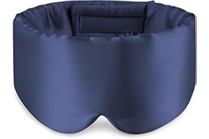 BYDT 100% Mulberry Silk Sleep Mask, Large Size Eye Mask Face Hugging Padded Sleep Blindfold Silk Eye Cover with Adjustable Band for Total Blackout for All Night Travel Rest and Office (Navy Blue)
