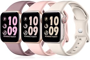 Maledan Zestaw 3 pasków kompatybilnych z Apple Watch 44 mm, 42 mm, 40 mm, 38 mm, 41 mm, 45 mm, 49 mm, miękki silikonowy pasek zastępczy do iWatch serii 8, 7, 6, 5, 4, 3 SE