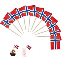 100 Stück Norwegen Zahnstocher Flaggen,Norwegen Deko Fahne Klein Mini Zahnstocher,Norwegische Dekor Cupcake Topper,Tischdeko Zahnstocher mit Fähnchen,Cocktail Stick Flaggen für Party Pub,EM,Olympische